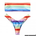 ZAFUL Women's Strapless Rainbow Stripe High Cut Two Piece Bandeau Bikini Set Multicolor B07B3QB2MB